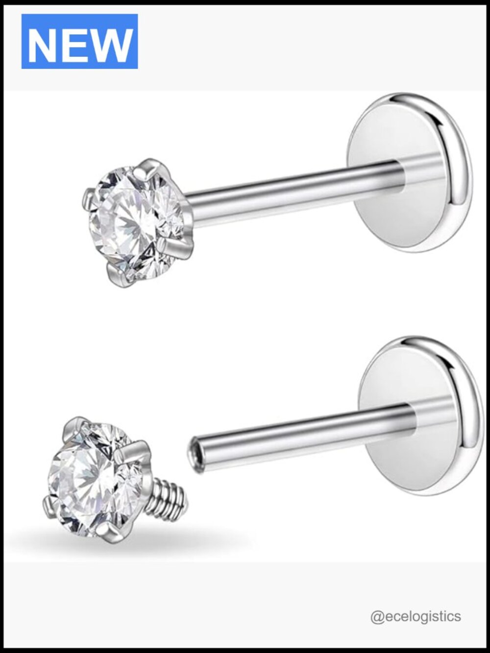 Surgical Steel CZ Stud Piercing Jewelry, Tragus Helix Nose Lip Labret Earring